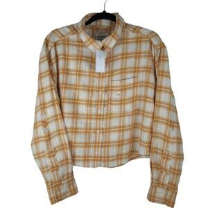 American Eagle Flannel Plaid Semi Cropped Button Down Top